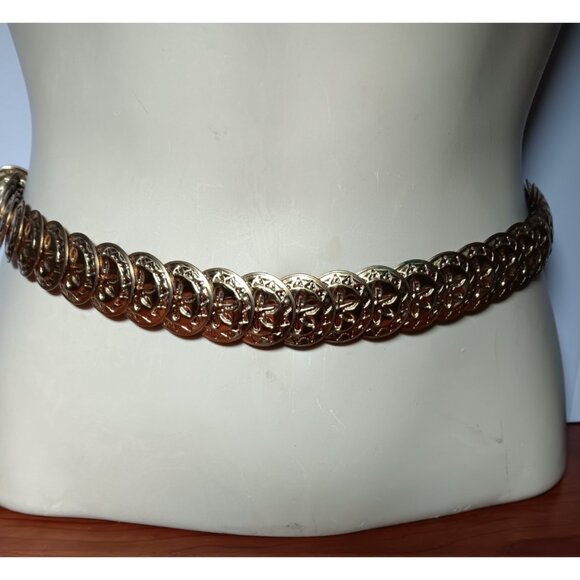 Elastic Stretch Belt Gold Tone Coin Disc Cinch Waist Jewelry 26\